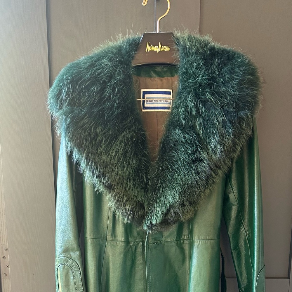 Suburban Heritage Green Leather Jacket with real or faux Fur